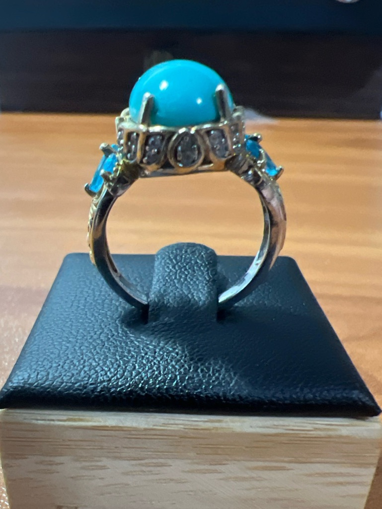 Turquoise Cabochon Cocktail Ring With Blue Accents